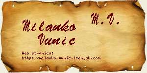 Milanko Vunić vizit kartica
